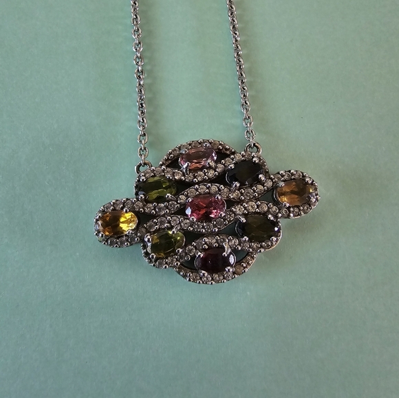 Multi- color Tourmaline and Zircon 925 sterling silver necklace. - Picture 4 of 16